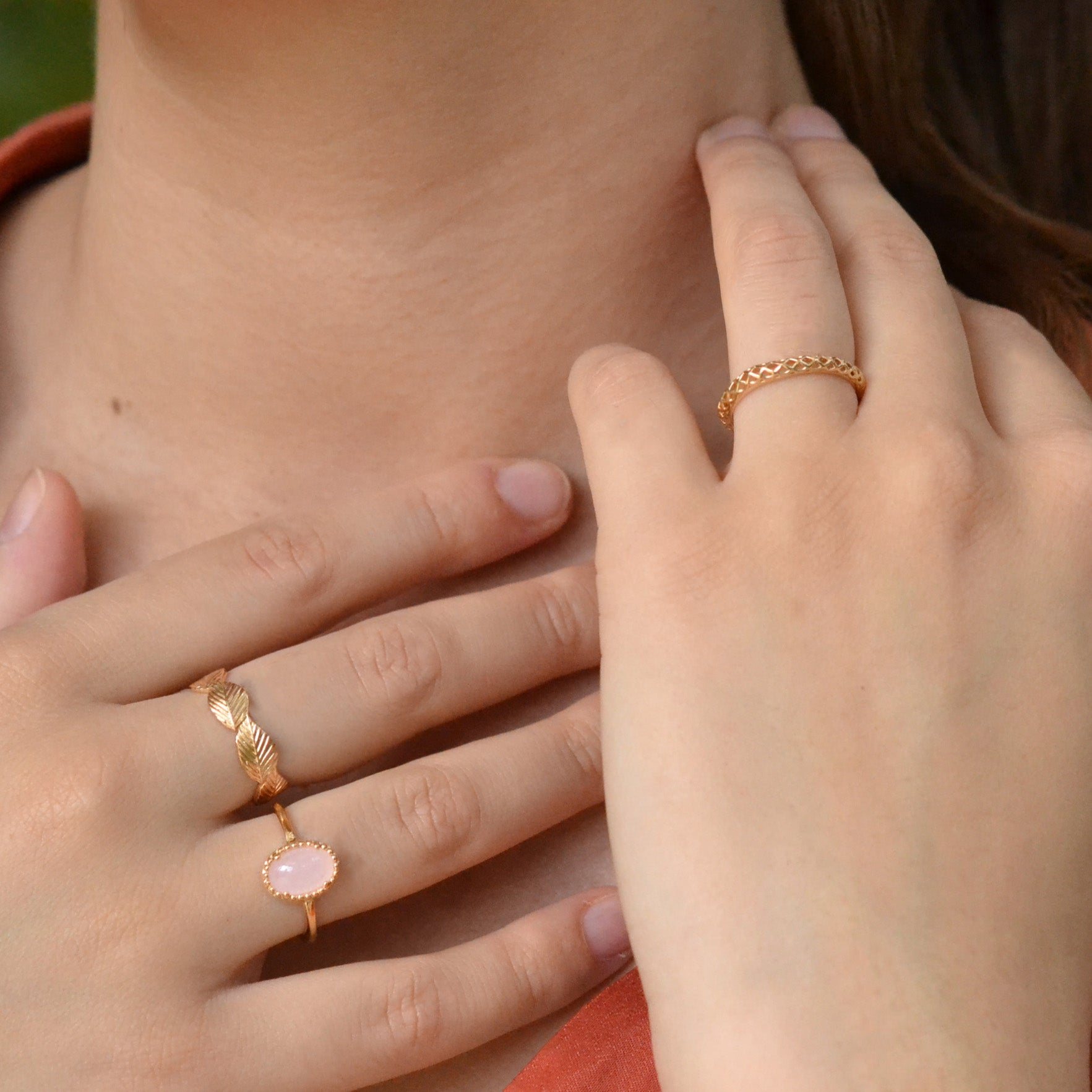 Bague PHÈDRE - plaqué or & quartz rose