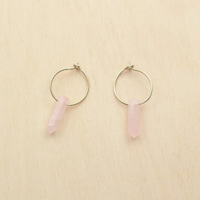 Boucles d'oreilles GEMME - plaqué à l'or fin 24 carats & quartz rose - Bijoux fantaisie femme | Votre boutique en ligne de bijoux fantaisie - yukablanc