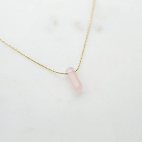 Collier GEMME - plaqué à l'or fin 24 carats & quartz rose - Bijoux fantaisie femme | Votre boutique en ligne de bijoux fantaisie - yukablanc